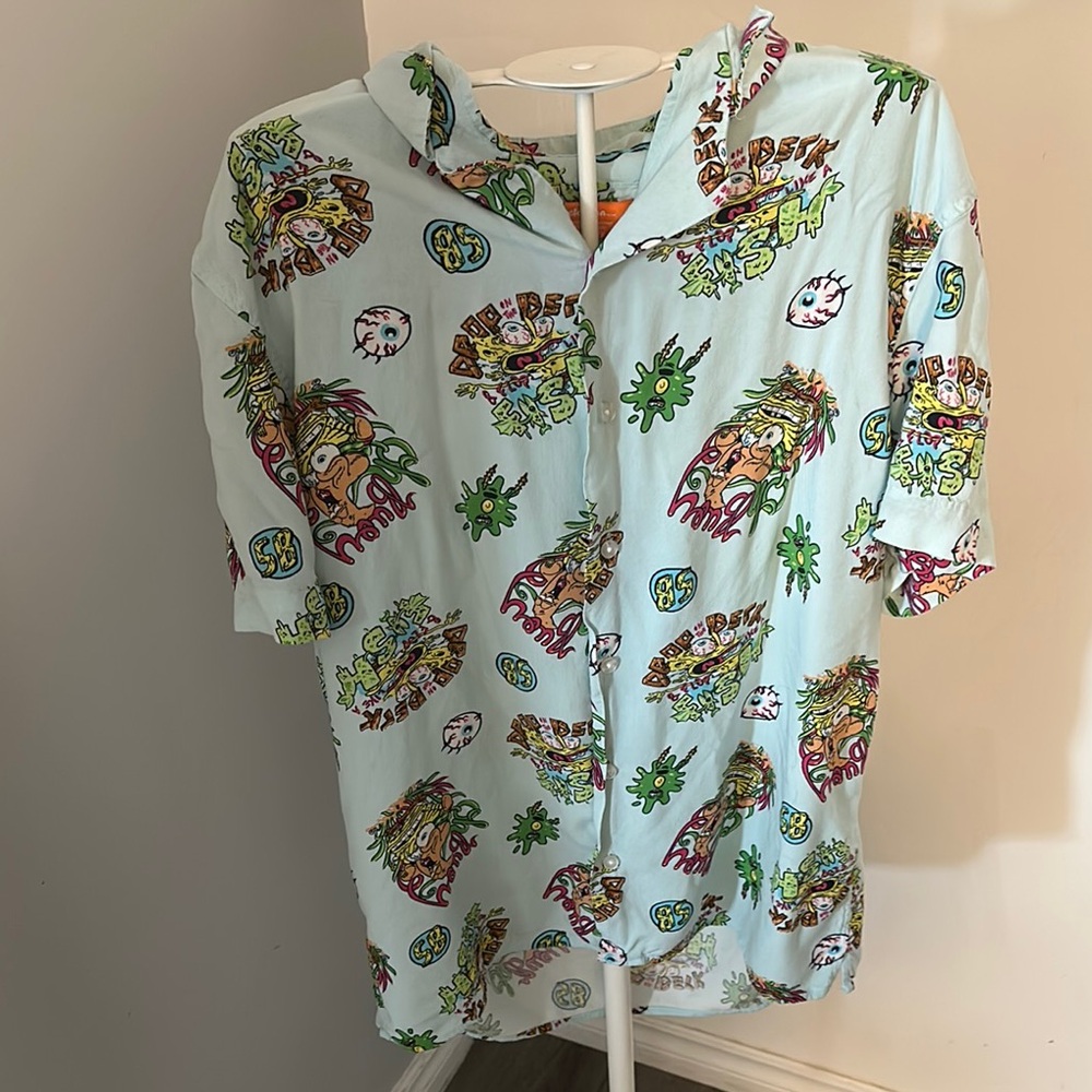 Nickelodeon sponge bob Blue and Green Button Down Shirt with Playful Print